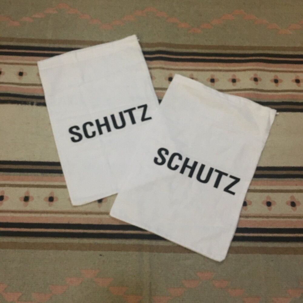 Two (2) Schutz white w/ black lettering soft material Dust bag 15” x 10” garment